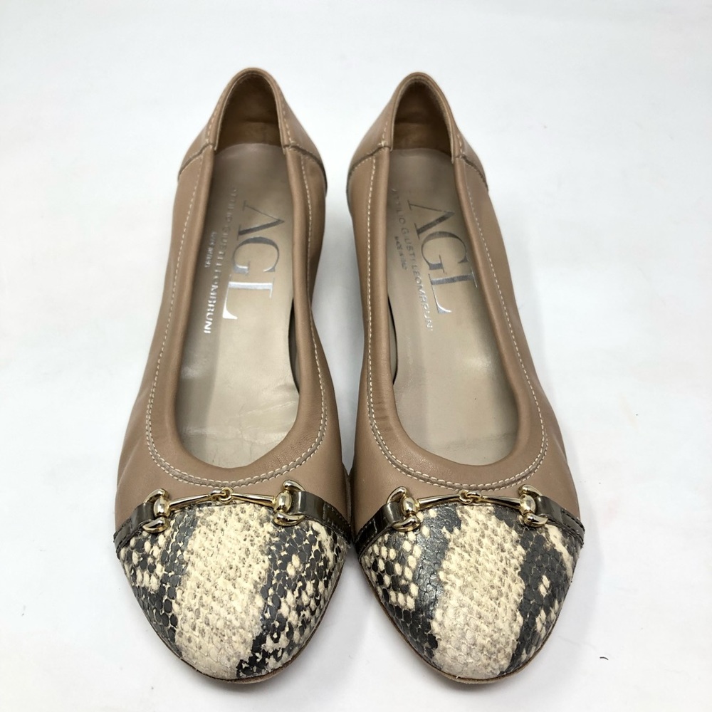 AGL Low Heel Snake Cap Toe Leather